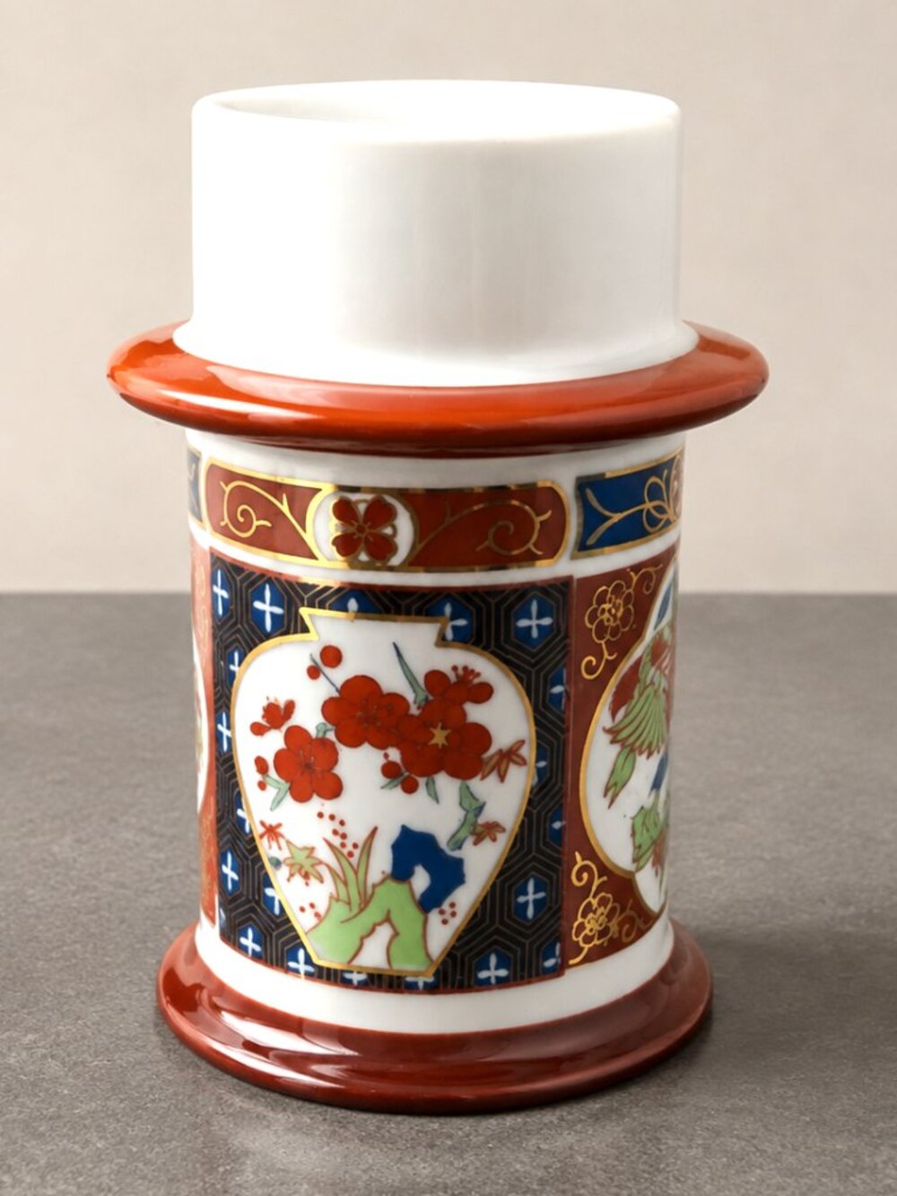 Vintage Colonial Candle Taiwan Asian Porcelain 3 Way Candle Holder 5 Inch